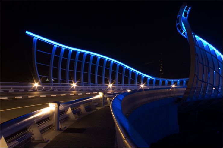 Picture Of Neon Lit Bridge In Dubai